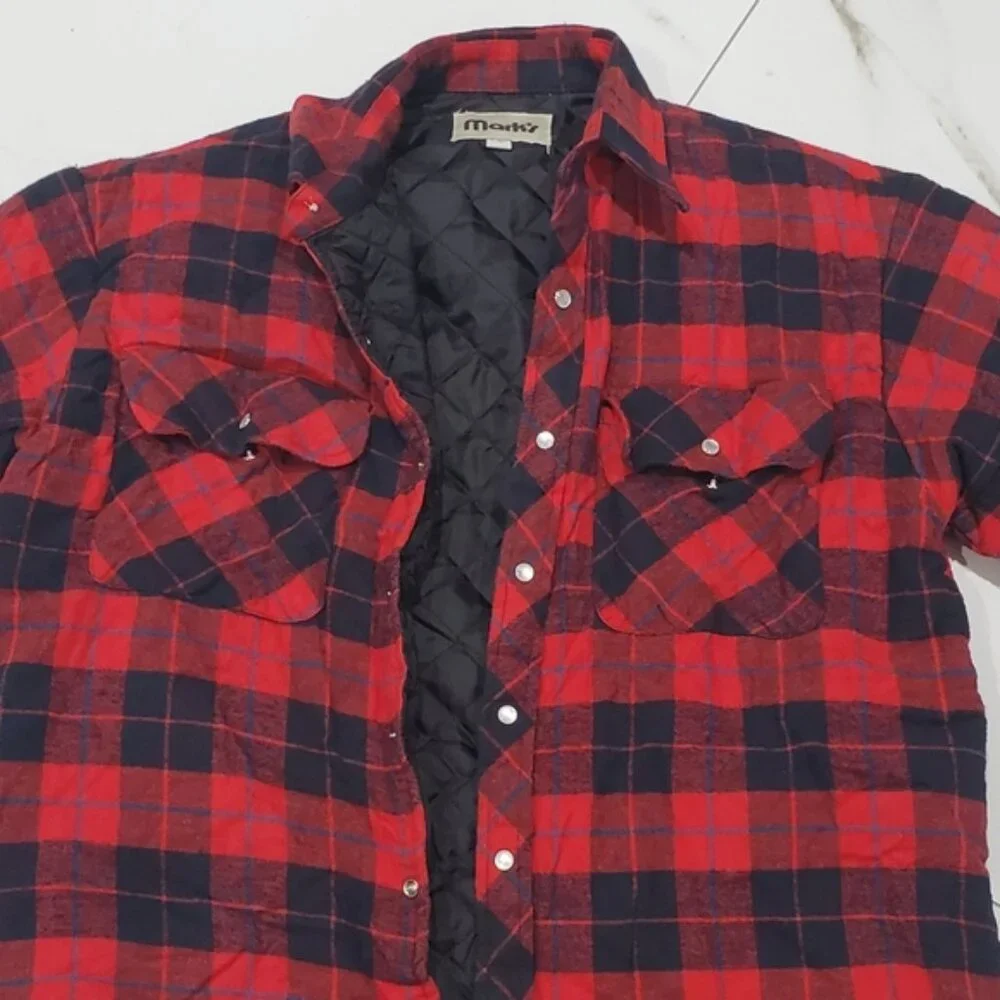 MARK'S Thick Cozy Red Quilted Shirt Jacket - Picture 9 of 14